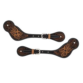 Turquoise Cross 45-0400 Men's Floral Tooled Spur Straps, Light Oiled
