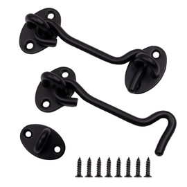 Primasage 2 Stück Sturmhaken mit Öse, 3.94in Sturmhaken Edelstahl Riegel tür Sturmhaken mit 8 Schrauben für Schaukels Chranktüren Holztüren Lamellenholz Gartentüren Zaunschlösser(Schwarz)