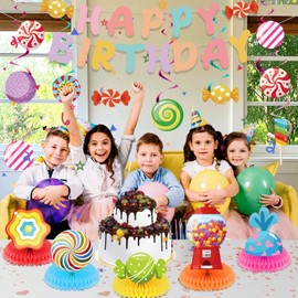 15PCS Candyland Party Decorations, Sweet Candy Birthday Party Decoration Banner Hanging Swirls and Candy Table Honeycomb Centerpiece for Girls Boys Colorful Sweet Lollipop Party Supplies