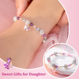 LAVEIR Daughter Gifts from Mom or Dad, Little Girls Butterfly Crystal Bracelets Jewelry, Daughter Birthday Stocking Stuffers Christmas Valentine's Day Graduation Gifts for Kids Tween Girls