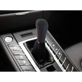 Lunsom Leather Shift Knob, Car Gear Shifter Stick Auto R Style Shift Stick Handle Head Gear Shift Lever Knob for Most Manual Transmission Vehicle (Red Suture)