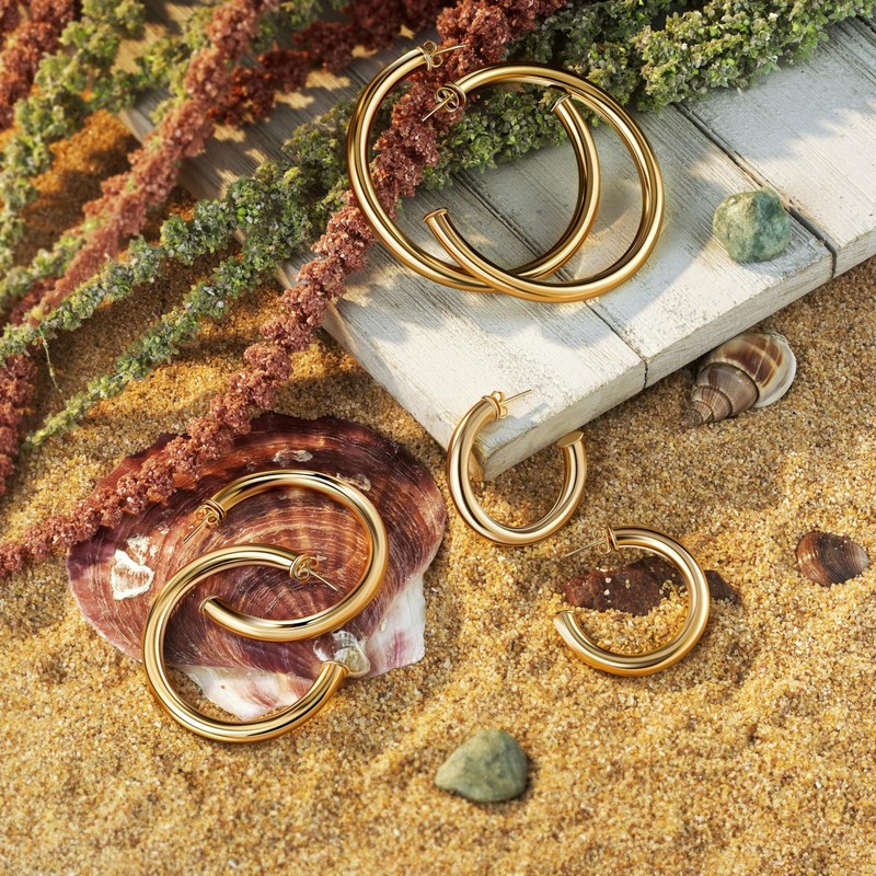 Barzel 18 Gold Plated Chunky Open Hoop Earrings for Women,