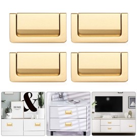 XGzhsa Drawer Pulls, Hidden Furniture Handles, 4 Pieces Modern Zinc Alloy Handles for Cabinets, Cupboards, Doors and Drawers (Gold, Hole Center:64mm)