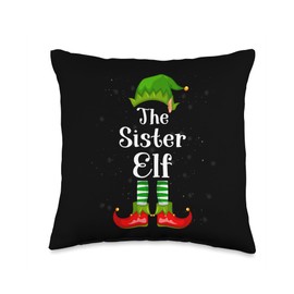Family Matching Sister Elf Christmas Gifts Idea The Sister Elf Family Matching Christmas Funny Costume Throw Pillow, 16x16, Multicolor