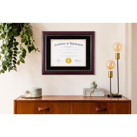 ELSKER&HOME Diploma Frame - Wide Solid Wood Frame - Black Velvet Golden Rim Mat - Semi-Tempered Glass - Includes Hanging Hardware and Desktop Easel(ONLY Display 11×14 Document/Certificate)