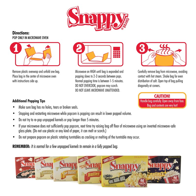Snappy Movie Theater Butter Microwave Popcorn, 3.5 oz, 36 Pack,