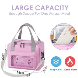 jiuzcare 9L Lunch Bags, Insulated Bags, Cool Bag, Small Picnic Bag, Lunch Bag, Women's Elegant Work Bag, Cooler Compartment, Thermal Bag with Large Capacity, Adults, Pink