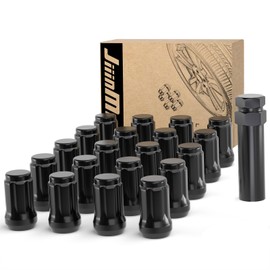 JMP Tuercas de rueda de 1/2 x 20, 20 tuercas negras de 1/2 a 20, asiento cónico/cono de 60 grados, extremo cerrado, 6 tuercas estriadas de 3,5 cm de alto con 1 llave para Dodge Jeep Ford Lincoln, paquete de 21 unidades