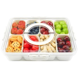 WGBP Snackle Box Container, 8 Compartment Divided Serving Tray with Lid and Handle, Snack Box Container for Candy, Fruit and Snacks, Great for Gatherings, Outings, Parties and Entertaining