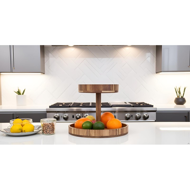 Extra Large 2-Tier Acacia Wood Lazy Susan, 15 Inch Round
