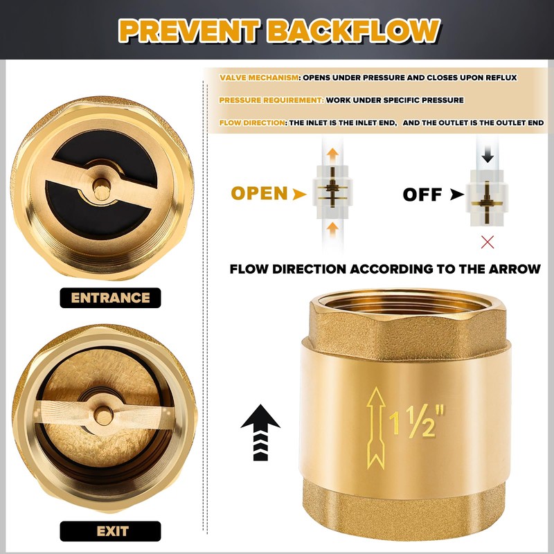 BHHTBB Brass Check Valve 1 1/2 Inch DN40 Backflow Preventer