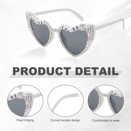 Guegine Bride Sunglasses,Bride to Be Sunglasses Heart Shaped Rhinestone,Vintage Fashion Wedding Hen Party Gift, Bachelorette Party Supplies