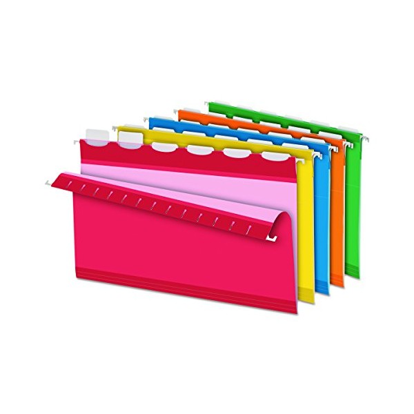 Pendaflex Ready-Tab Reinforced Hanging File Folders, Legal Size, Assorted Colors, 6 Tab, 25/BX (42593)