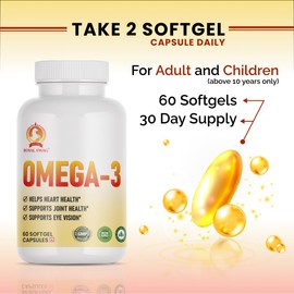 ROYAL SWAG 1250mg of Omega 3 Fish Oil Capsules - Burpless Softgels with EPA and DHA for Immune Support, High Potency, Molecularly Distilled, Joint, Vision, and Heart Health - 60 Capsule.