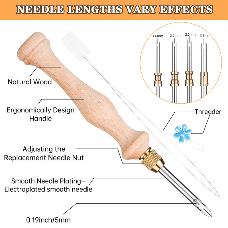 Punch Neddle Kit with Storage Box,Adjustable Punch Needle Tool with1.6mm/2mm/2.5mm/3.5mm/5mm