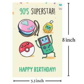 Cheerin 1990s Retro Birthday Cards with Envelope - Funny Birthday Card for Men and Women - Hilarious Birthday Card with 90s Theme for Him or Her