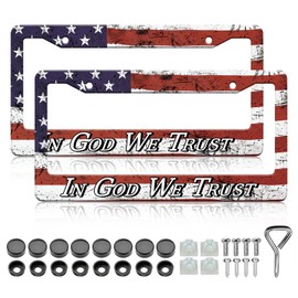in God We Trust Christian License Plate Frames- 2 Pack American Flag Aluminum Metal License Plate Holder Covers, Rust-Proof Waterproof Car Decorative Tag Frames for Standard US 12x6 Inch