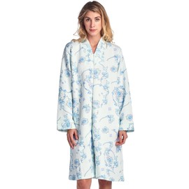 Casual Nights Women's Quilted Long Sleeve Zip Up House Dress Robe, Floral Green, XL