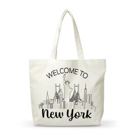 FQPJA Women New York Canvas Tote Bag, Souvenir Gifts For Travel Lovers, Reusable Grocery Folding Shopping Tote, Aesthetic Shoulder Bag, Thanksgiving Christmas Gifts For Friends Colleagues -A24