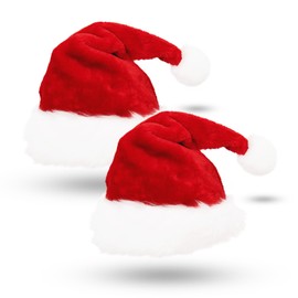 AUXHCYL Christmas Hat, Pack of 2, Plush Santa Hat Adult with Soft Liner, Red Santa Hat, Santa Hat for Men, Women, Children, Perfect for Christmas Parties