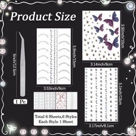 craspire 6 Selbstklebende Gesichts Edelsteine 3D Schleifenaufkleber Stern Herz Schmetterling Haarschmuck Mit 1 Pinzetten Flache Rückseite Acryl Kristall Strasssteine Für Gesicht Augen Nägel Make Up