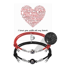 QianSiLi Couple Bracelets, I Love You in 100 Languages Projection Bracelet, Adjustable, Couple Gifts for Him Her Boyfriend Boyfriend Anniversary Gift Birthday Valentine's Day, Nylon Stainless Steel