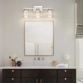Bathroom Light Fixtures, 3-Light Chrome Vanity Lights-3 Color Dimmable Bathroom Vanity Light with Crystal Bubble and Clear Glass,Bathroom Lighting Fixtures over Mirror for Bathroom Bedroom Living Room
