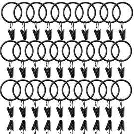 40 PcsCurtain Rings with Clips, 35mm Black Metal Curtain Hoops, Curtain Clips with Hooks, for Home Rod, Office, Drapes and Displays(30 Rings, 40 Clipss)