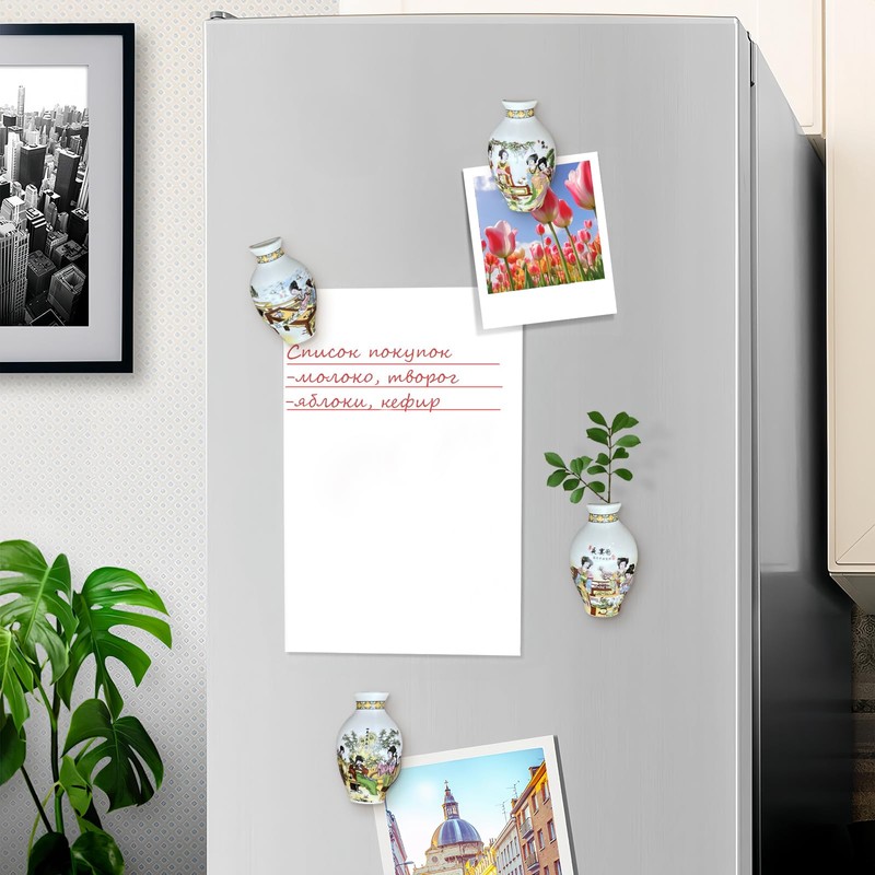 4PCS 3D Ceramic Vase Fridge Magnets, Decorative Ceramic Flower Vase