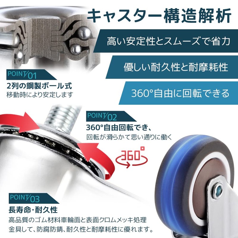 Screw Type Casters Set of 4 with Brakes, M6 Screws,