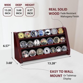 Challenge Coin Display Case Holder, 3 Rows Military Coin Display Stand Rack Holds 20 Coins for Desk or Wall Mounted, Army Coins Display Shelf Cabinet Gift