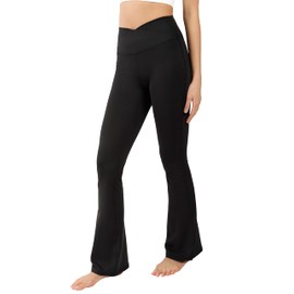 Yogalicious Squat Proof Flare Leg Yoga Pants with High Crossover Waistband - Black - Small