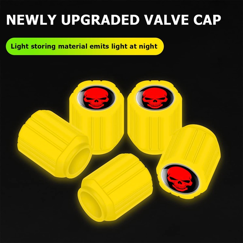 12PCS Fluorescent Skull Car Tire Valve Stem Caps, ABS Corrosion
