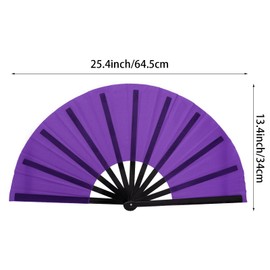 Nydotd 2 Packs Large Rave Fan Handheld Folding Fans Nylon Cloth Foldable for Men Women Performance Line Dance Chinese Kung Fu Tai Chi Decorations Festival Party Gift (Purple)