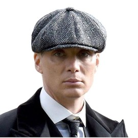 TheTreasuresCare Peaky Blinders Hat Newsboy Cap Shelby Flat Cap Herringbone Vintage Style Tommy Baker Boy Cap Razor Party Wool Bud Hat Black Herringbone S/M, Black Herringbone