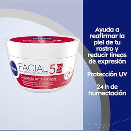 NIVEA Crema Facial Hidratante Antiedad 5 En 1 Cuidado Anti Arrugas (200 ml), crema reafirmante de sensación ligera y rápida absorción 24 horas de humectación sin sensación grasosa con antioxidantes