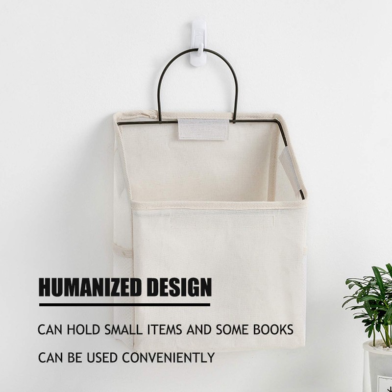 Qingsm 2 Pcs Wall-Hanging Storage Bags,Desktop Organizer Basket Cotton Linen