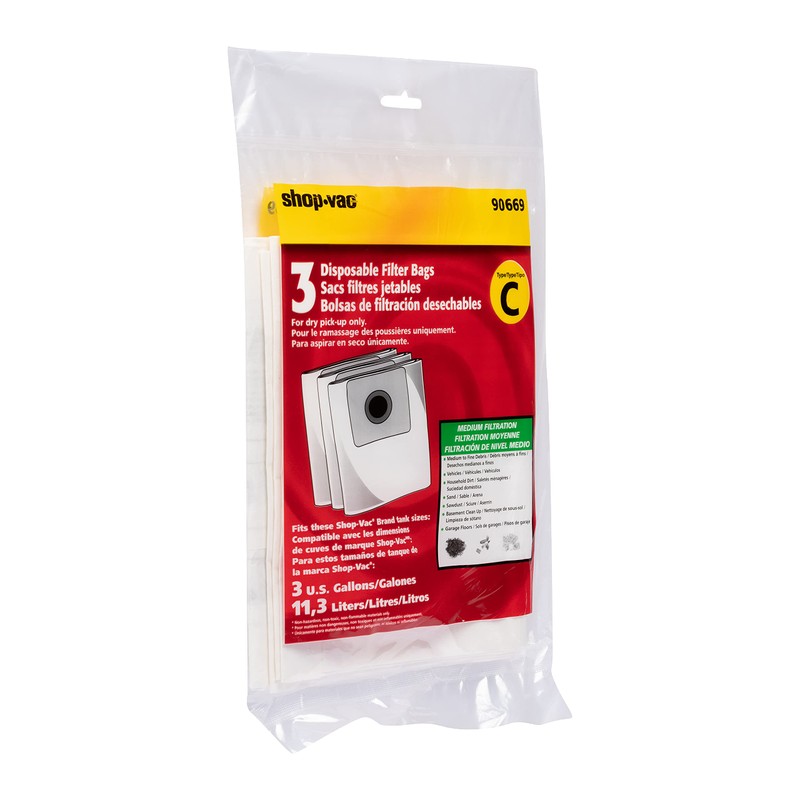 Shop-Vac 9066900 Disposable Filter Bags, Fits 3 Gallon Tanks, Ideal