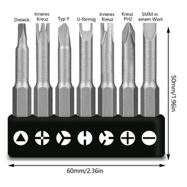 GIONAR 7 Pieces Special Shaped Screwdriver Bit Set 50mm U Shape Y Type Triangle Inner Cross Three Point Chrome Vanadium Steel Special Shaped Screwdriver Set
