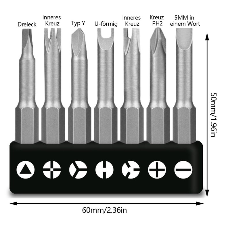 GIONAR 7 Pieces Special Shaped Screwdriver Bit Set 50mm U
