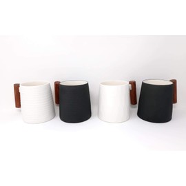 TeaLogic Set of 4 Negra Cups for 320 ml Black and White with Rosewood Handle