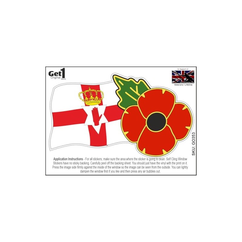 Poppy Day Car Window Sticker with Poppy and Ulster Flag