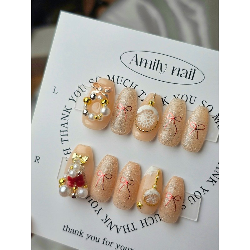 Nude Gold [Handmade Nail Tips] Emily Nail - Long Square