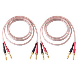 JORZOR 1 Pair 13AWG Audiophile Grade Speaker Wire with pre-Connected Dual Gold Plated Banana Plug Tips - Oxygen-Free Copper (OFC) Construction (2M(6.6FT))