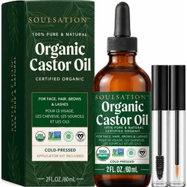Aceite de ricino orgánico para pestañas, cabello y piel (2 oz con kit para pestañas) | 100% puro, natural, prensado en frío