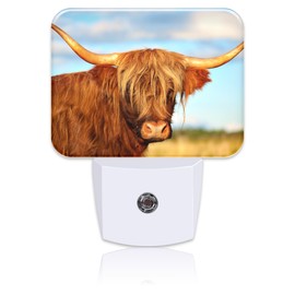 Uiaoiais Highland Cow in Field Night Light Plug into Wall, Cool Highland Cow Night Light with Dusk to Dawn Sensor for Kid Girls Boys Women Men Bedroom, Hallway, Kitchen, Bathroom, Stairs Decor