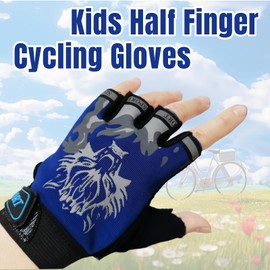 SamHeng Cycling Gloves for Kids Half Finger Gloves for Boys Girls Training Bike Cycling Mittens Breathable Non Slip Gel Kids Sport Gym Gloves for Running Riding Bicycle Outdoor Age 5-10(Blue)