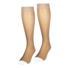 NuVein Sheer Compression Stockings Fashion Silky Sheen Denier Open Toe Knee High, Beige, Small