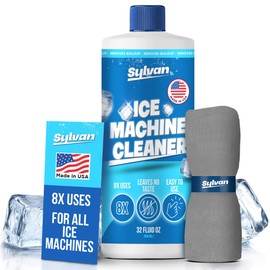 Sylvan Ice Machine Cleaner and Descaler | 32 oz (8 uses) | Free Cloth | Made in USA | Nickel Safe Ice Maker Cleaner and Descaler | Universal Compatibility for Commercial & Residential Ice Makers