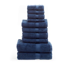 SUPERIOR Egyptian Cotton Solid Towel Set, Washcloths 13” x 13”, Hand Towels 20” x 30”, Bath Towels 30” x 55”, 10-Pieces